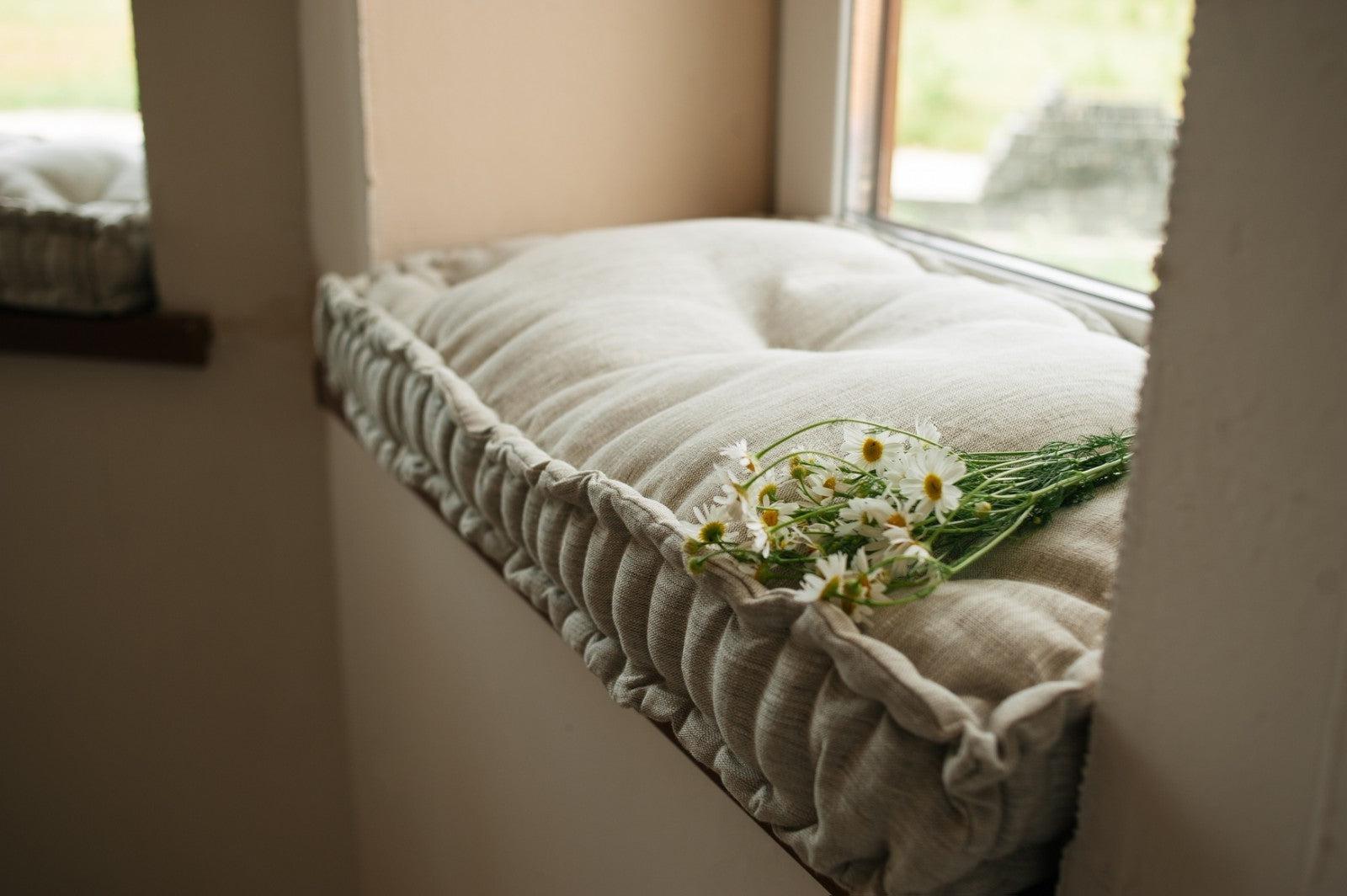 White Hemp Linen Window Mudroom Floor Bench Cushion filled organic Hem –  HempOrganicLife
