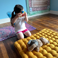 Kids Zabuton Mat Linen Floor Cushion with Buckwheat hulls 23"x35"/ Meditation cushion for Yoga studio/ Massage Natural Pillow seat