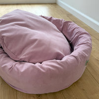 Round Hemp Cotton velvet Light Pink Pet Bed with Removable Washable Natural velvet Cover Filled Organic Hemp Fiber house eco-friendly Gift