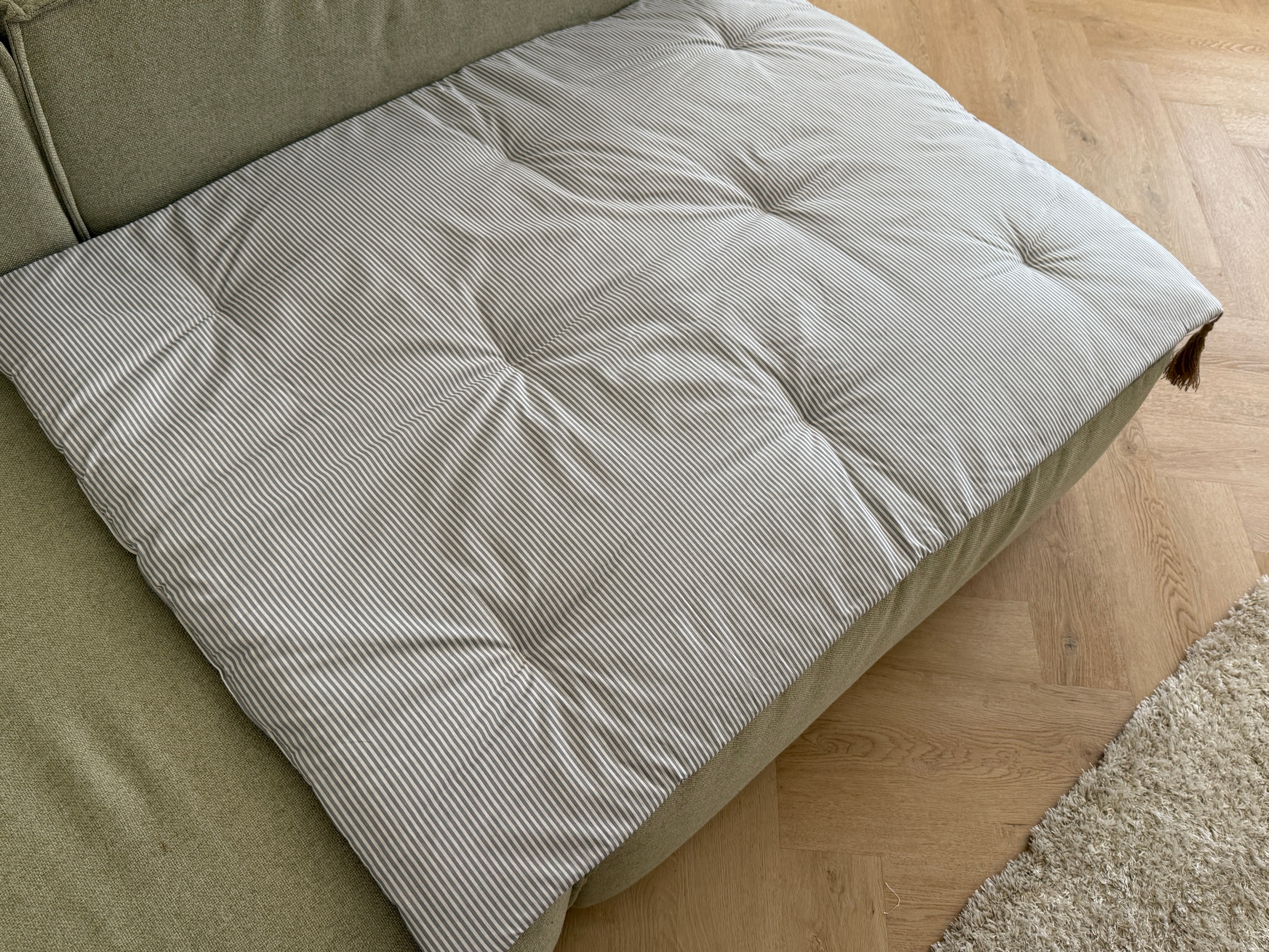 33.5" x 45" (85 x 115 cm) Natural Hemp filled Sofa Protector in cotton Stripe fabric with two tassels