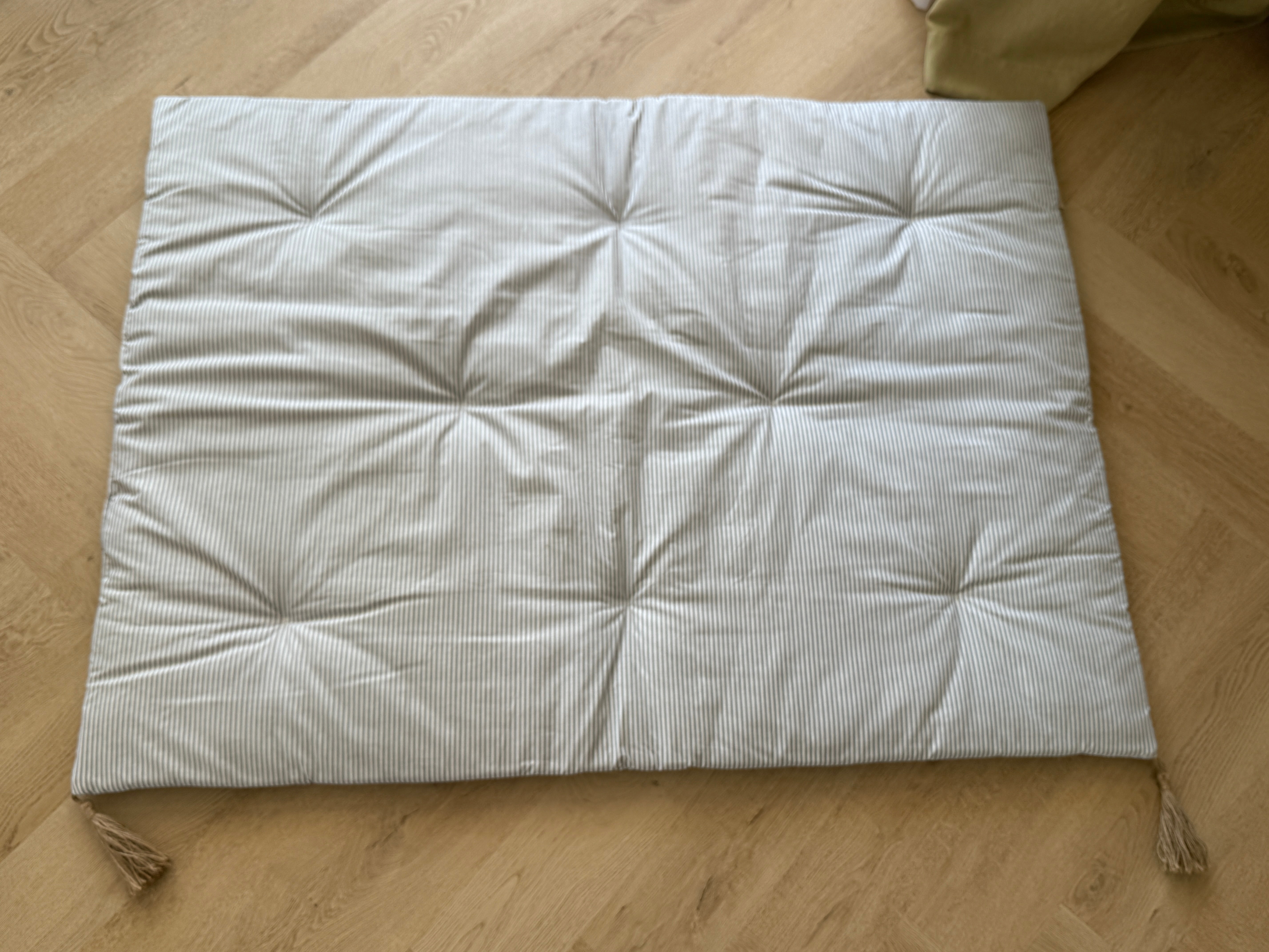 33.5" x 45" (85 x 115 cm) Natural Hemp filled Sofa Protector in cotton Stripe fabric with two tassels