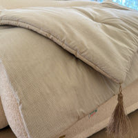 29"x94" (75x240 cm) Unique Hemp filled Washable Furniture Sofa Protector in cotton fabric in beige stripes with two tassels