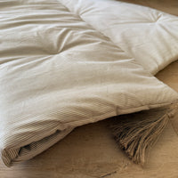 29"x94" (75x240 cm) Unique Hemp filled Washable Furniture Sofa Protector in cotton fabric in beige stripes with two tassels