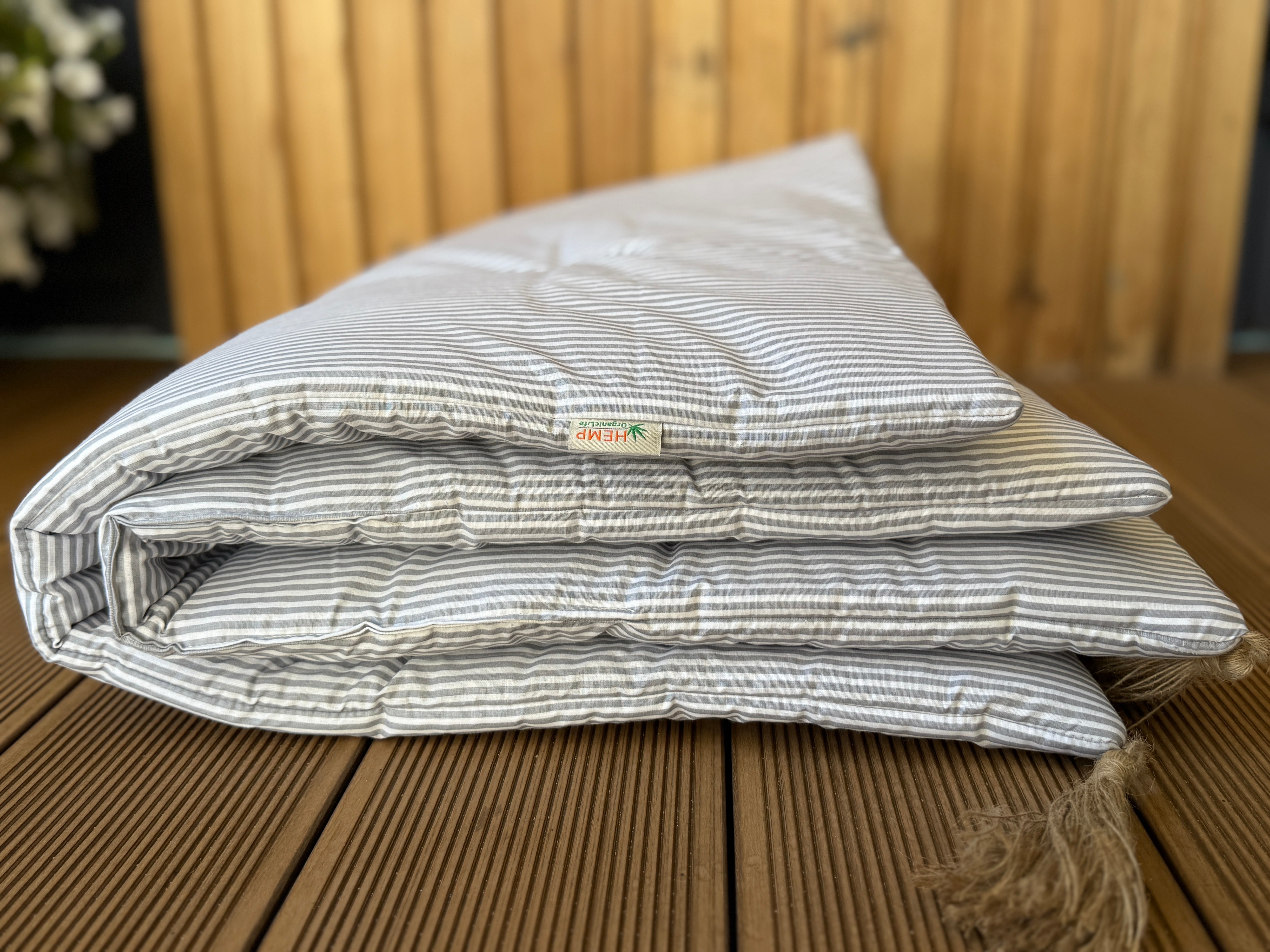 33.5" x 45" (85 x 115 cm) Natural Hemp filled Sofa Protector in cotton Stripe fabric with two tassels