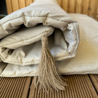 29"x94" (75x240 cm) Unique Hemp filled Washable Furniture Sofa Protector in cotton fabric in beige stripes with two tassels
