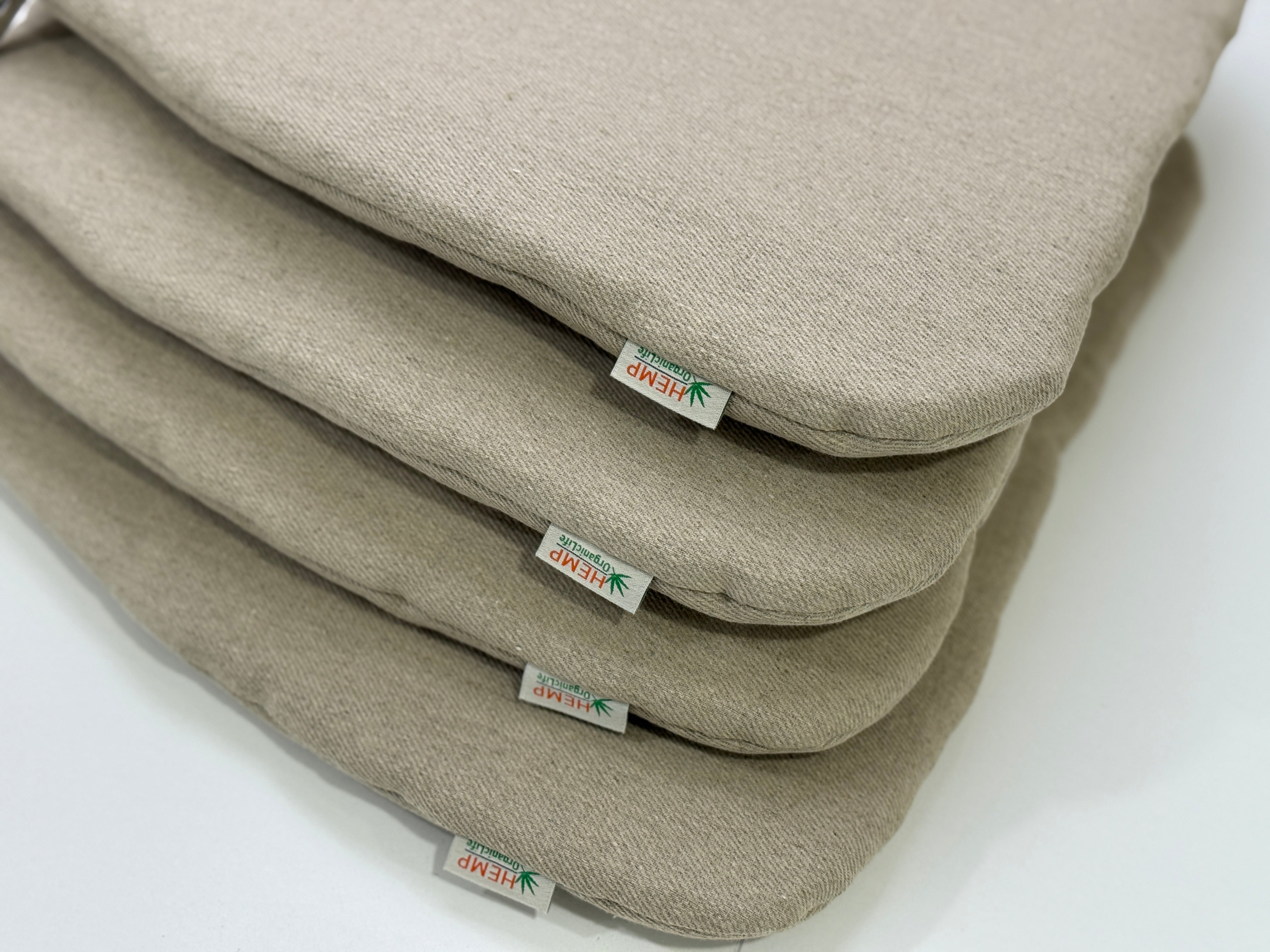 Hemp Linen seat cushion for chair with ties filled organic hemp fiber in natural non dyed linen fabric Chair Cushion Pillow seat custom size