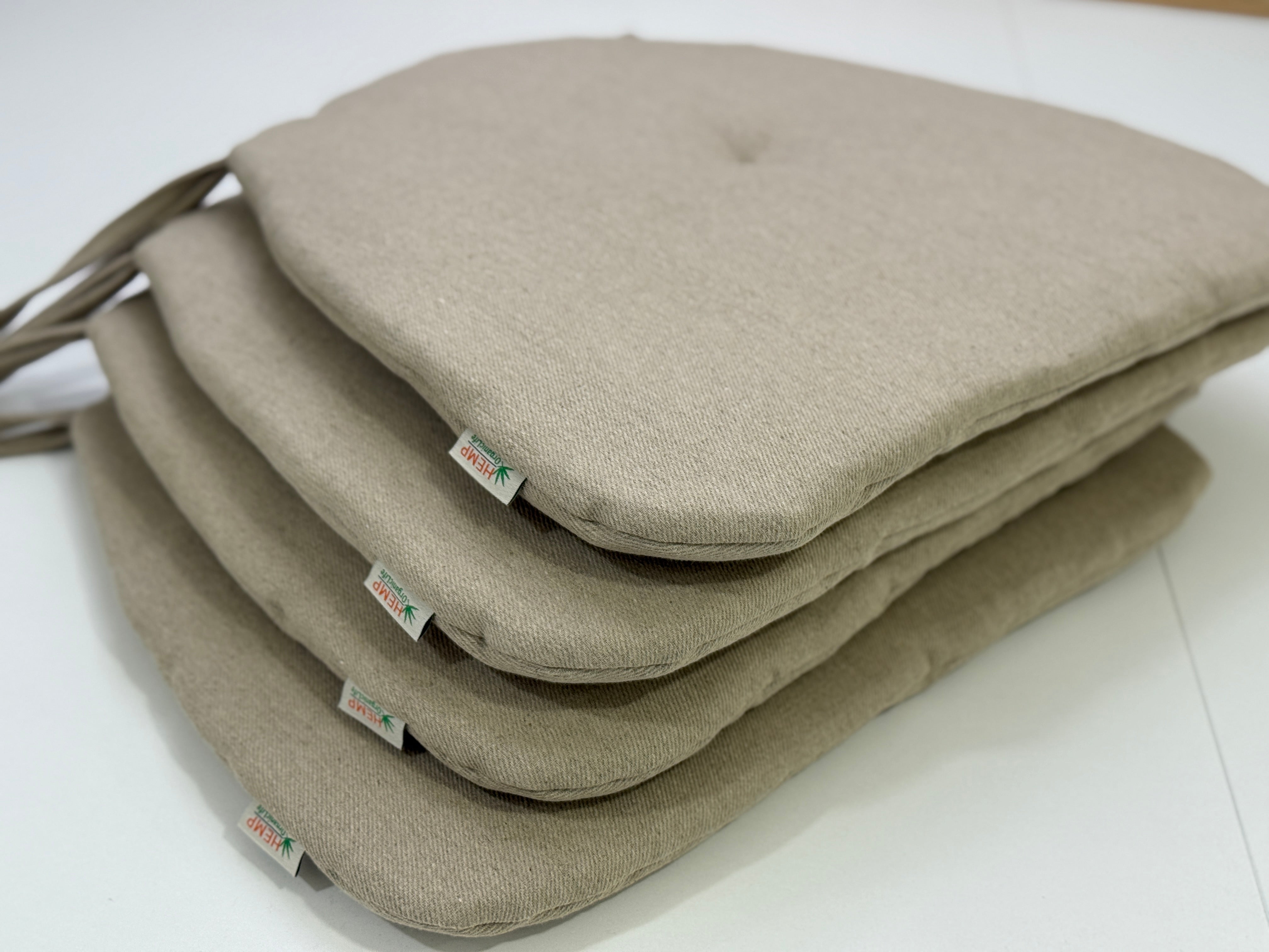 Hemp Linen seat cushion for chair with ties filled organic hemp fiber in natural non dyed linen fabric Chair Cushion Pillow seat custom size