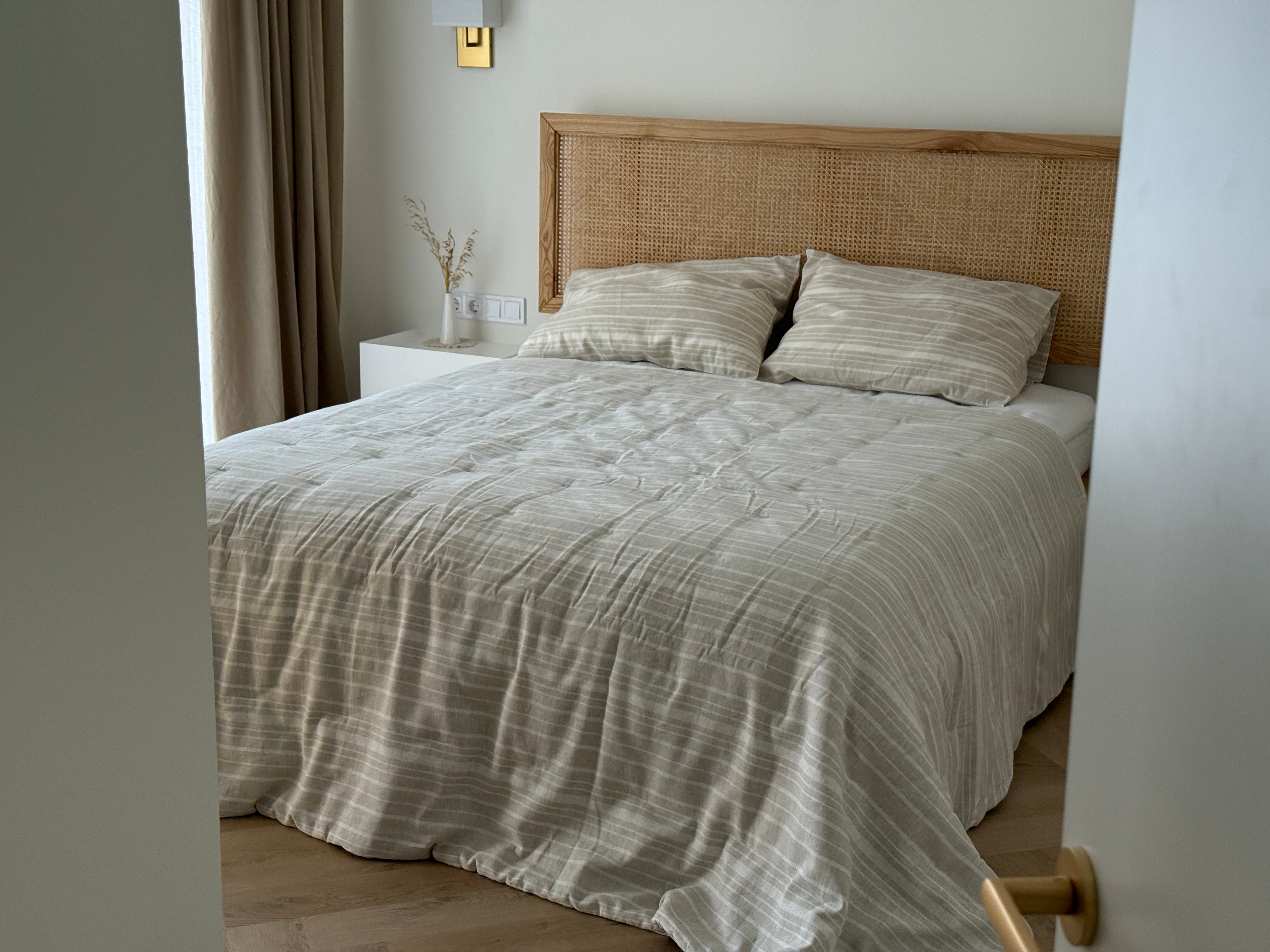 Organic Hemp Linen Quilt Blanket Hemp Fiber Fill, "Country stripes" quilted