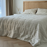 Organic Hemp Linen Quilt Blanket Hemp Fiber Fill, "Country stripes" quilted