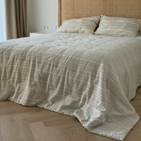 Organic Hemp Linen Quilt Blanket Hemp Fiber Fill, "Country stripes" quilted