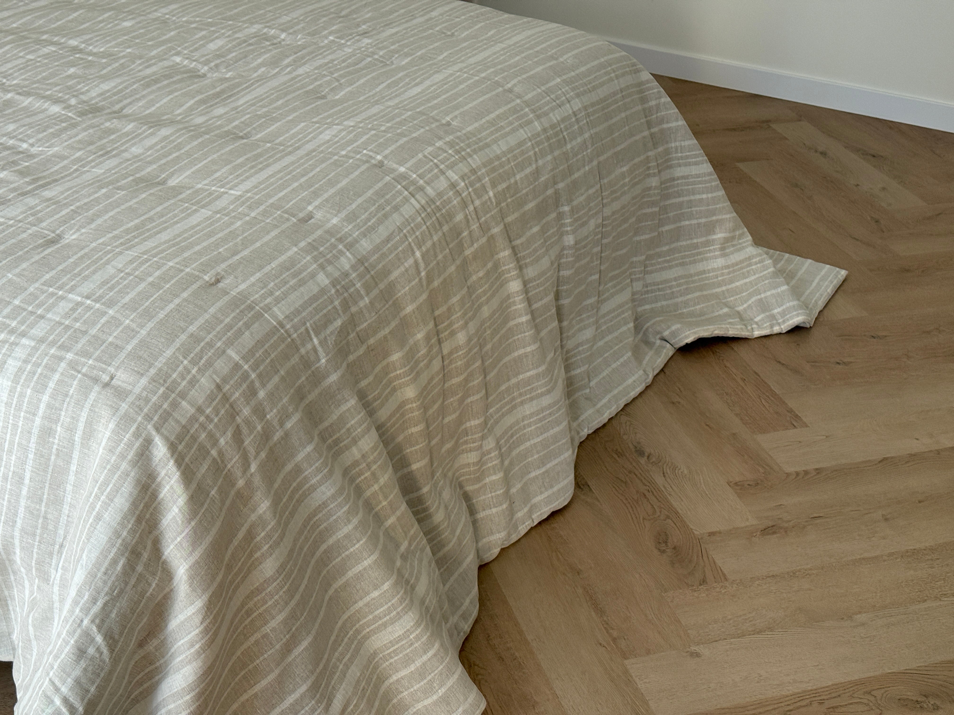 Organic Hemp Linen Quilt Blanket Hemp Fiber Fill, "Country stripes" quilted