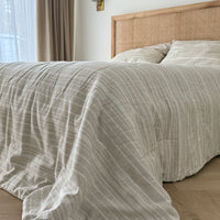 Organic Hemp Linen Quilt Blanket Hemp Fiber Fill, "Country stripes" quilted