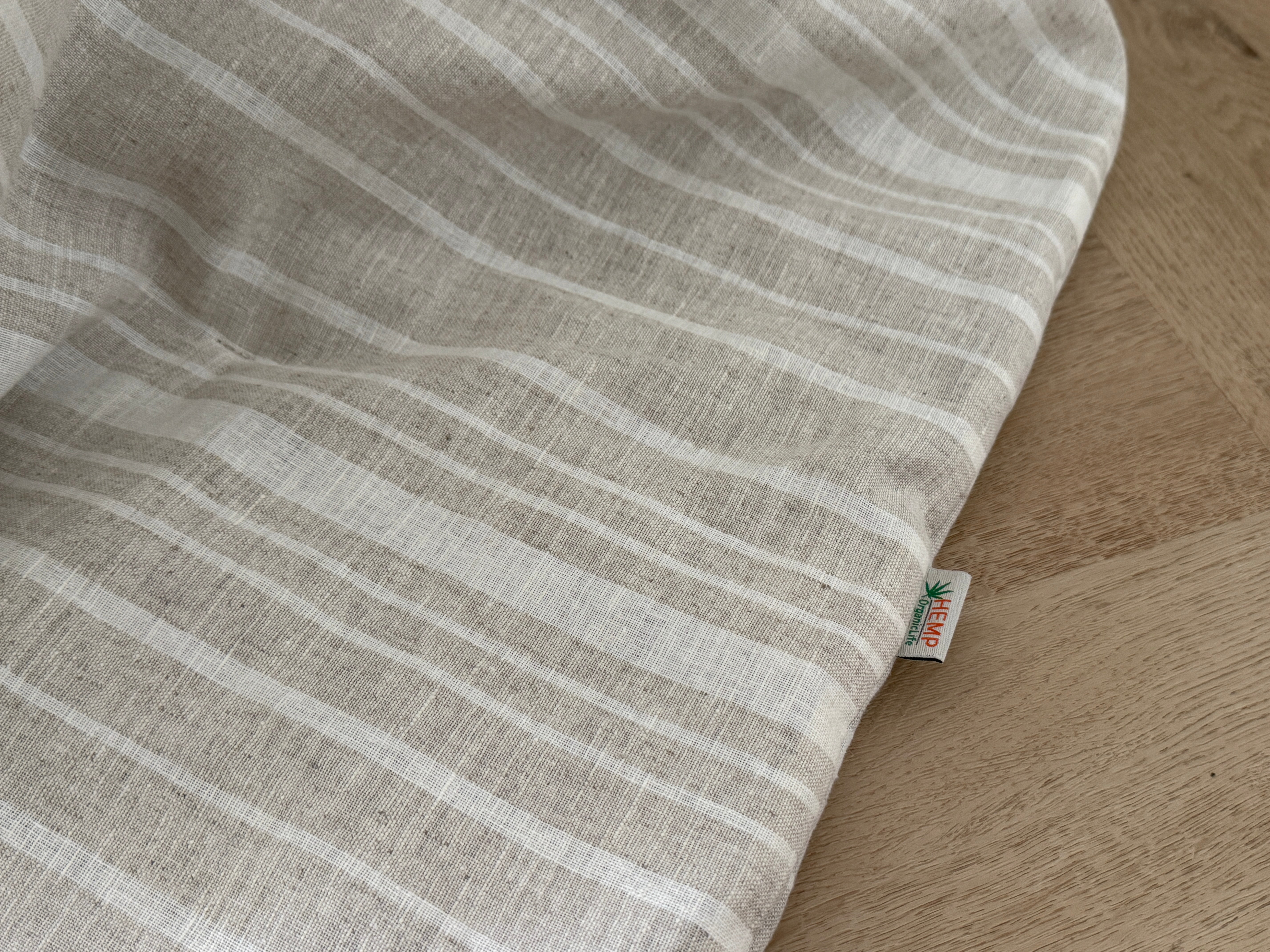 Organic Hemp Linen Quilt Blanket Hemp Fiber Fill, "Country stripes" quilted