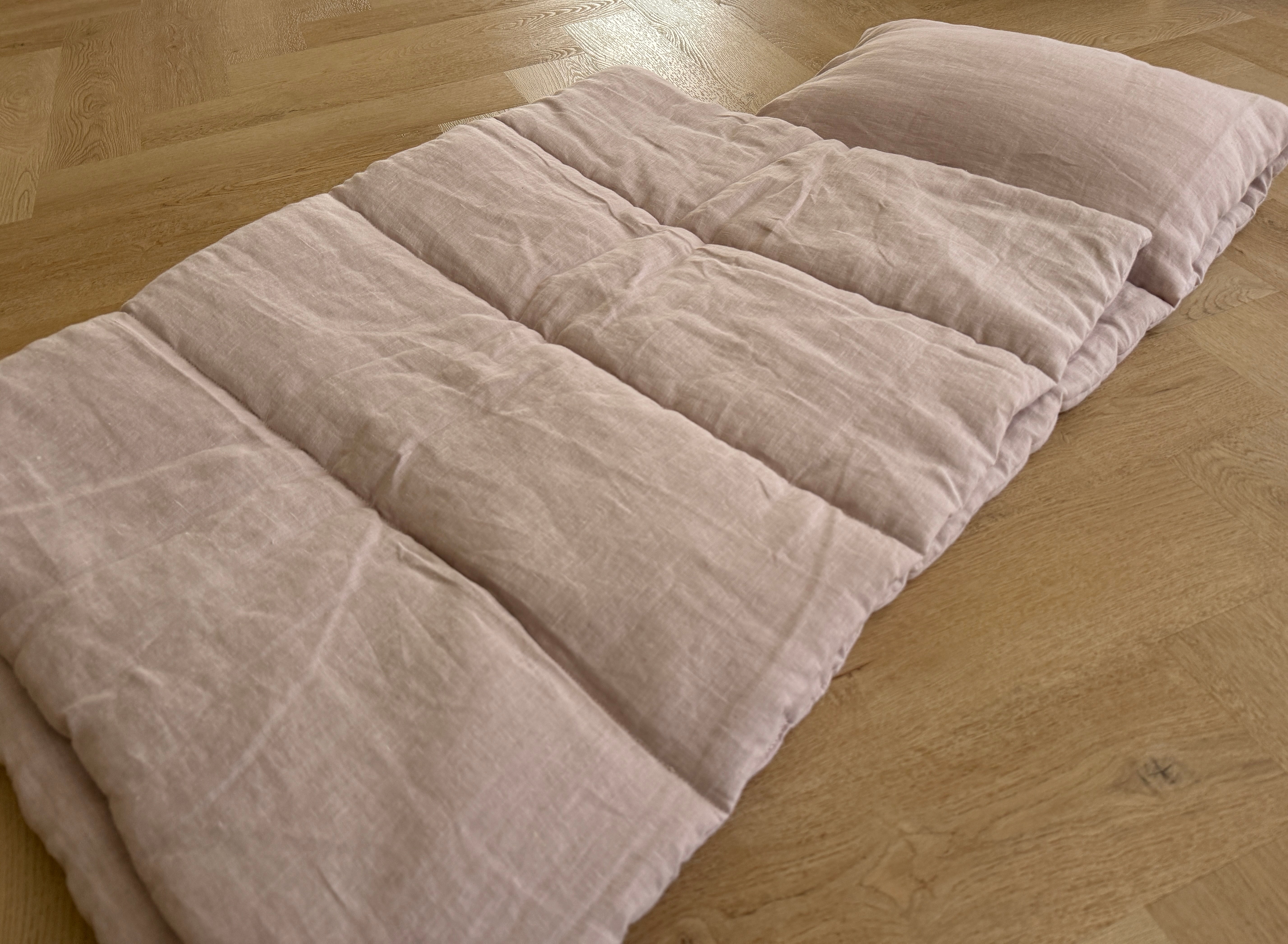 Kindergarten Sleeping Bag with Pillow: Organic Hemp Fiber, Ashen Pink Linen Fabric