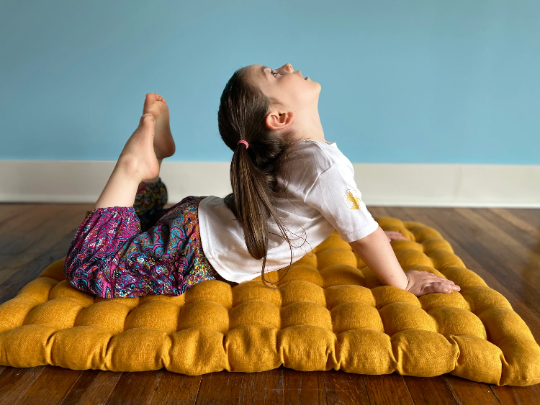 Kids Zabuton Mat Linen Floor Cushion with Buckwheat hulls 23"x35"/ Meditation cushion for Yoga studio/ Massage Natural Pillow seat