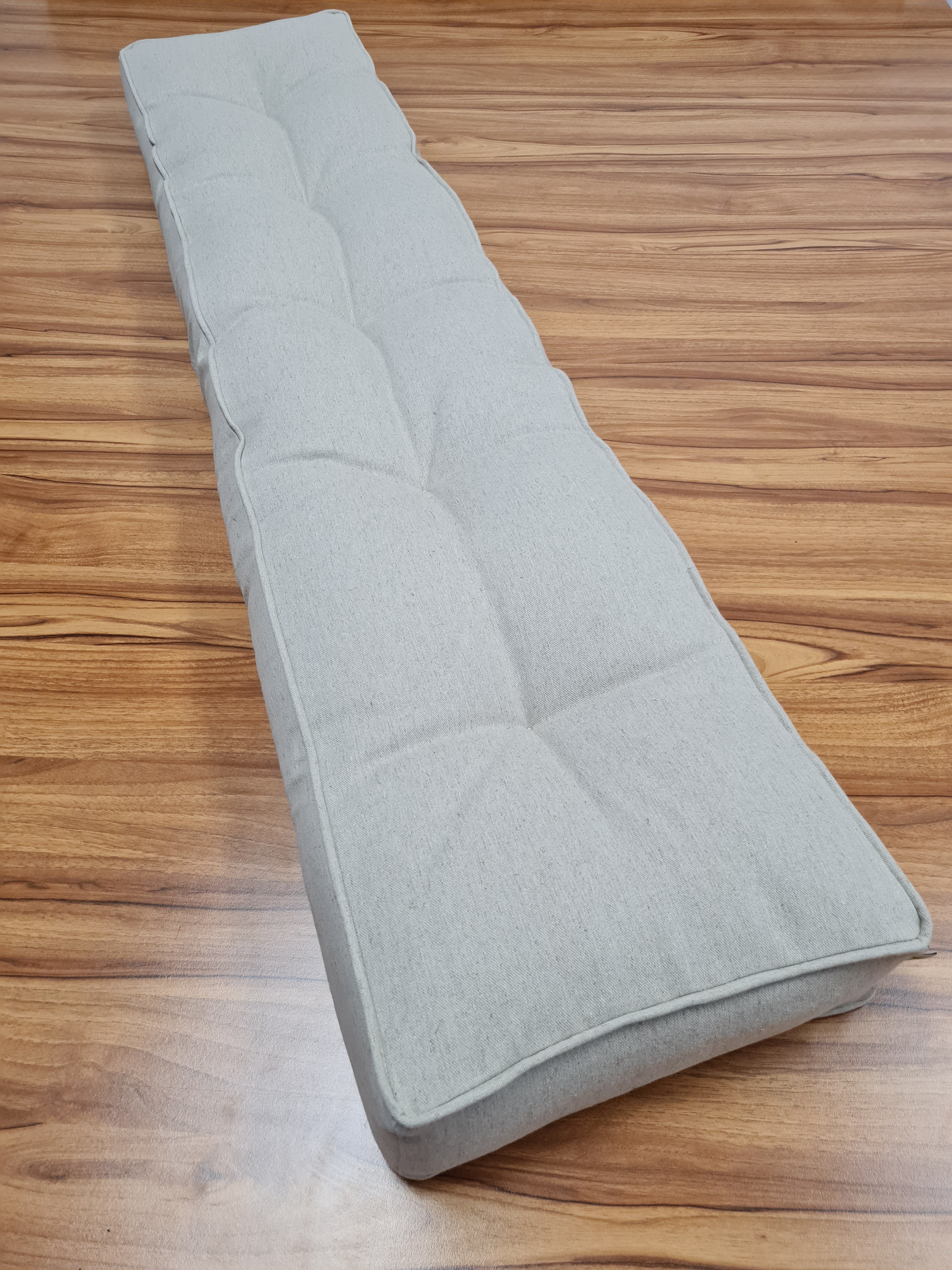Hemp Custom made Window Mudroom Floor bench cushion with a lace filled organic hemp fiber in natural non-dyed linen fabric unique