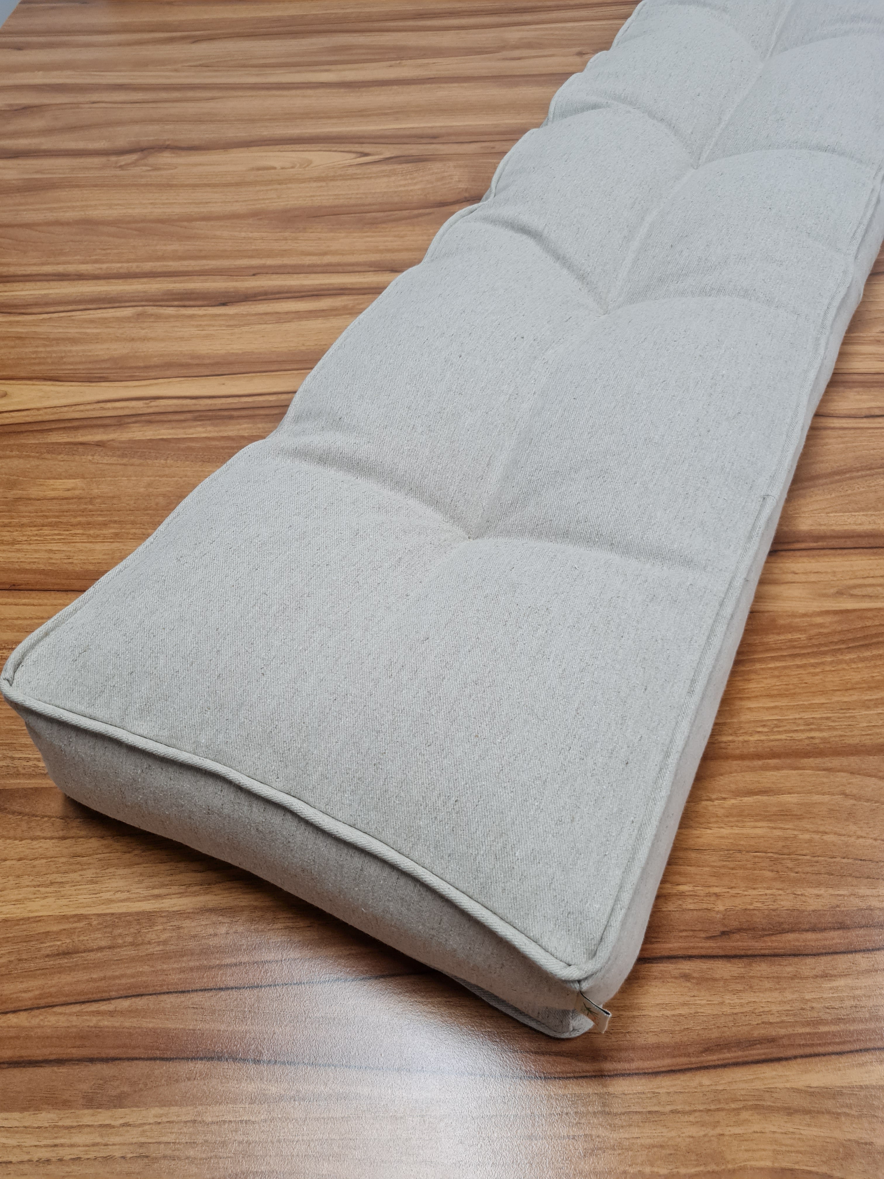 Hemp Custom made Window Mudroom Floor bench cushion with a lace filled organic hemp fiber in natural non-dyed linen fabric unique