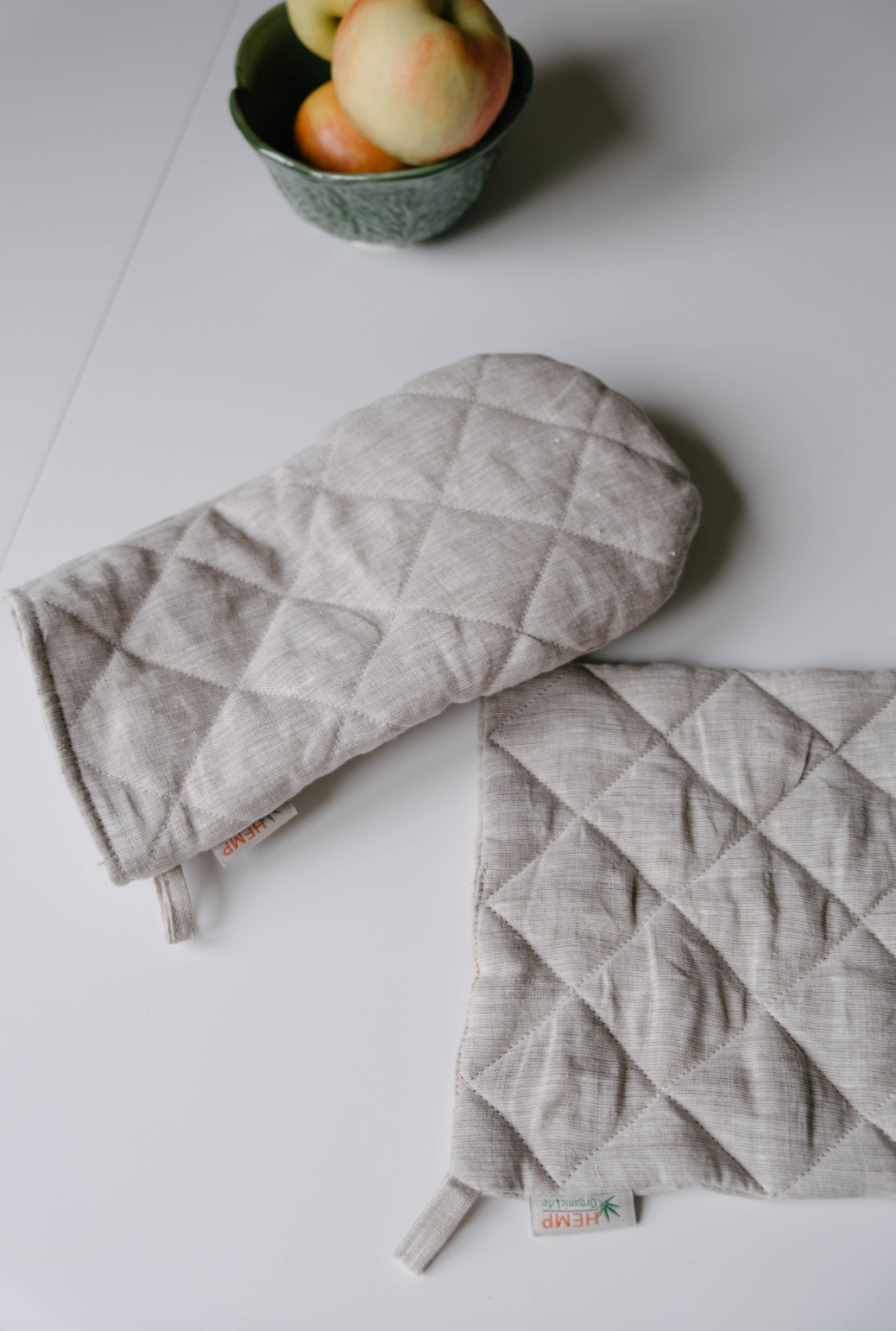 Natural Hemp Linen Oven Mitt and Pot Holder Set Filled unique Hemp fiber filling Pot holders Gloves Housewarming gift