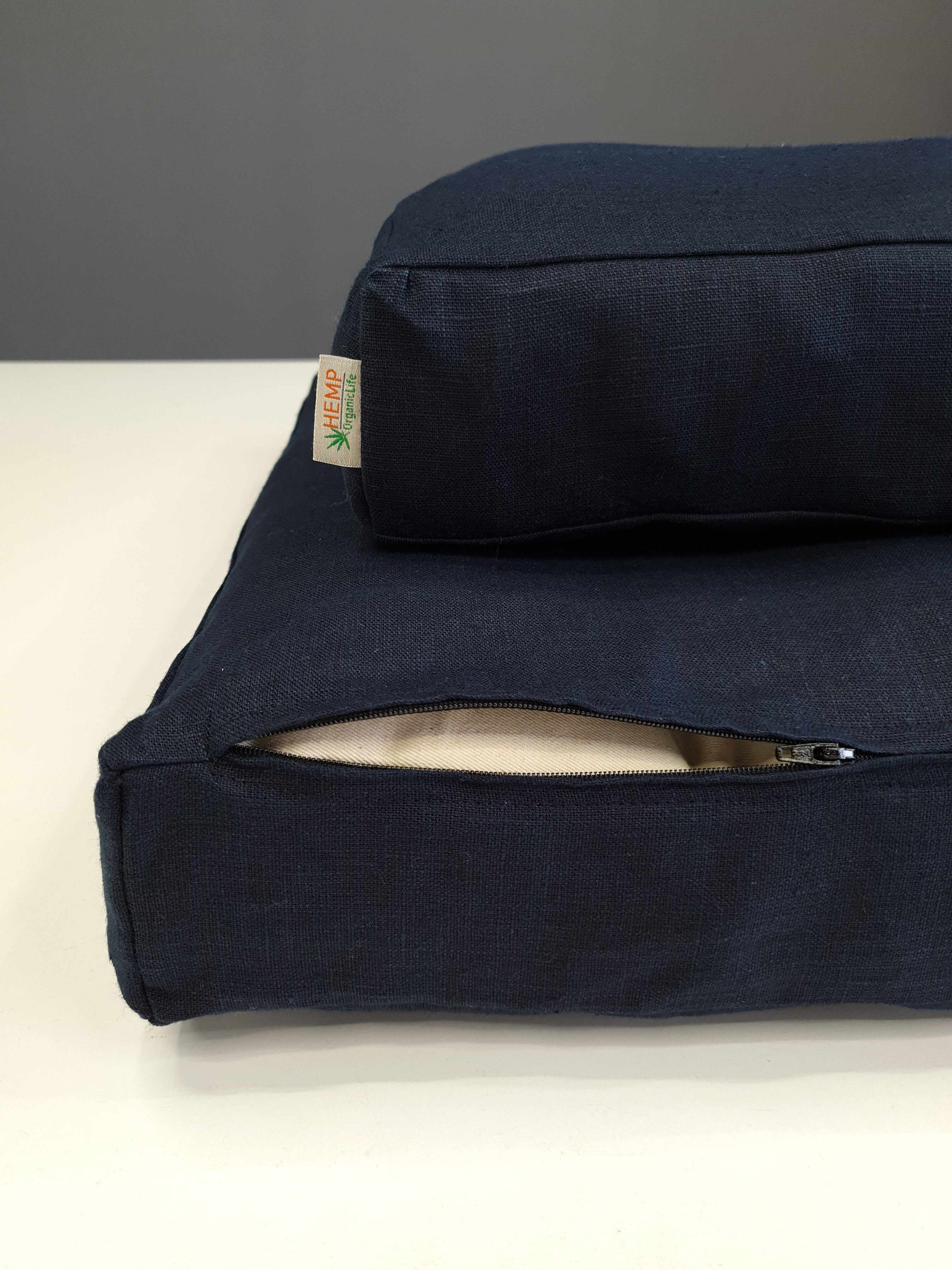 Hemp cushion with removable cover Hemp fiber filling in cotton fabric with linen cover Floor cushion custom made size