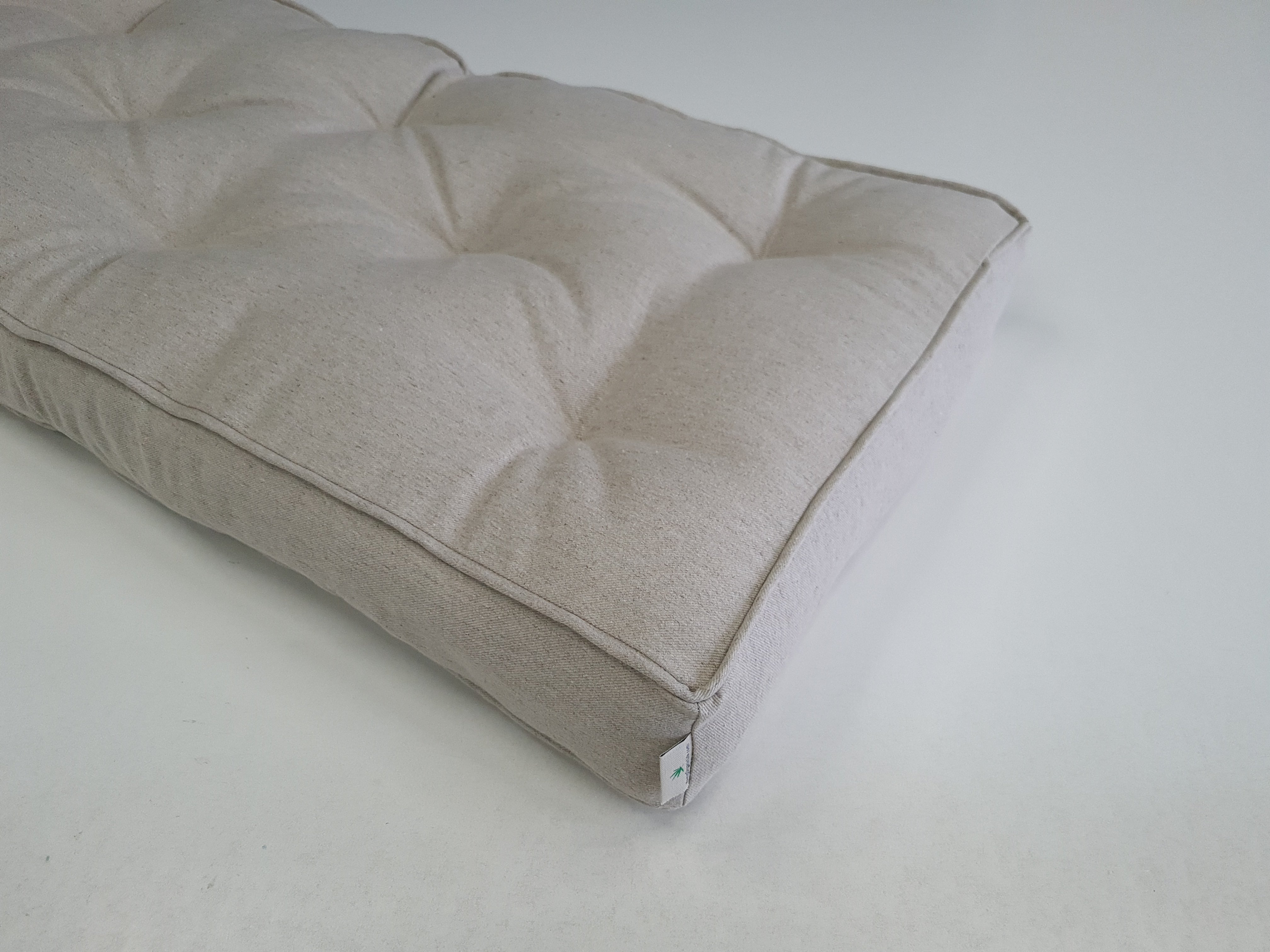Hemp Custom made Window Mudroom Floor bench cushion with a lace filled organic hemp fiber in natural non-dyed linen fabric unique