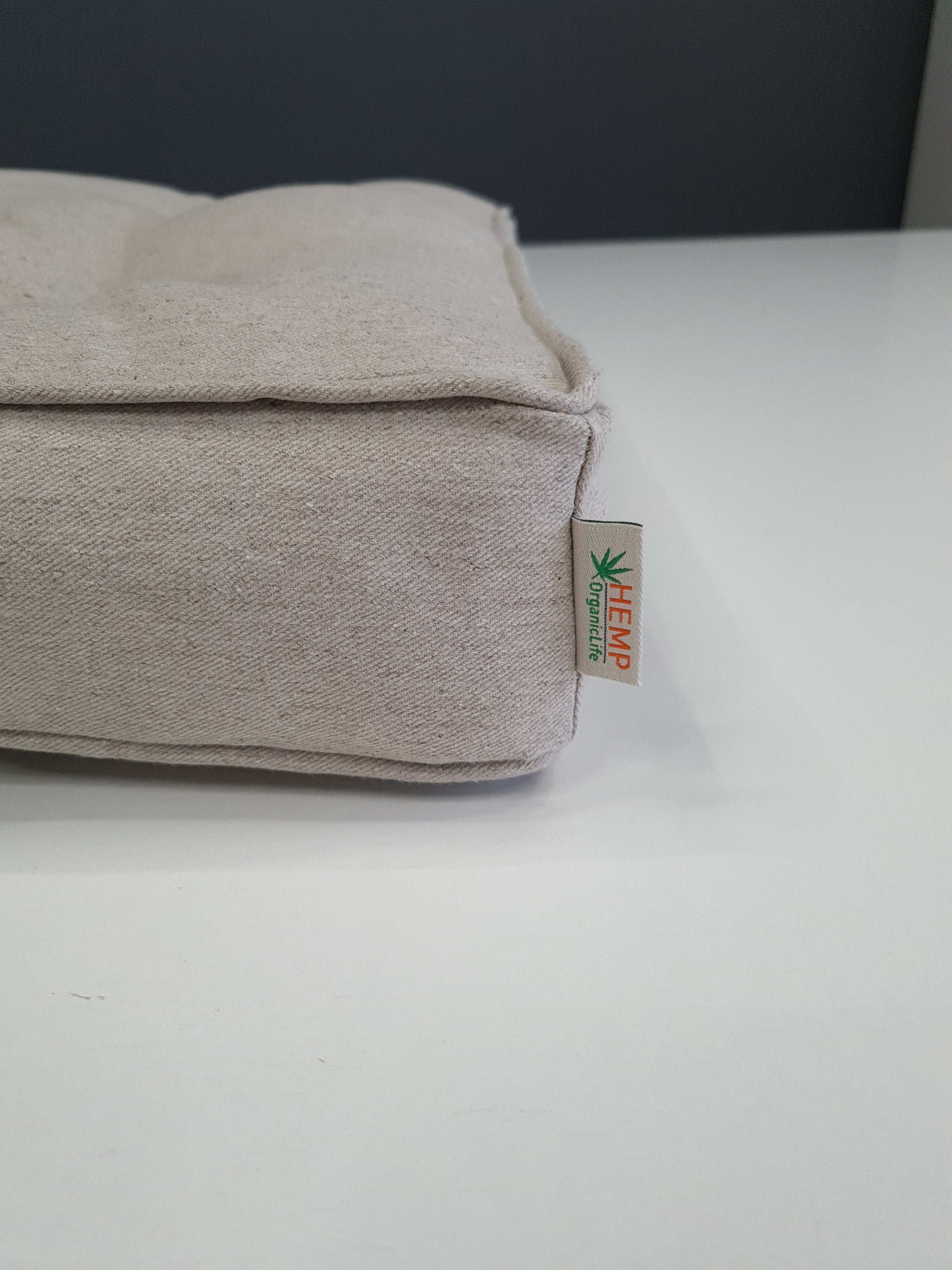Hemp Custom made Window Mudroom Floor bench cushion with a lace filled organic hemp fiber in natural non-dyed linen fabric unique