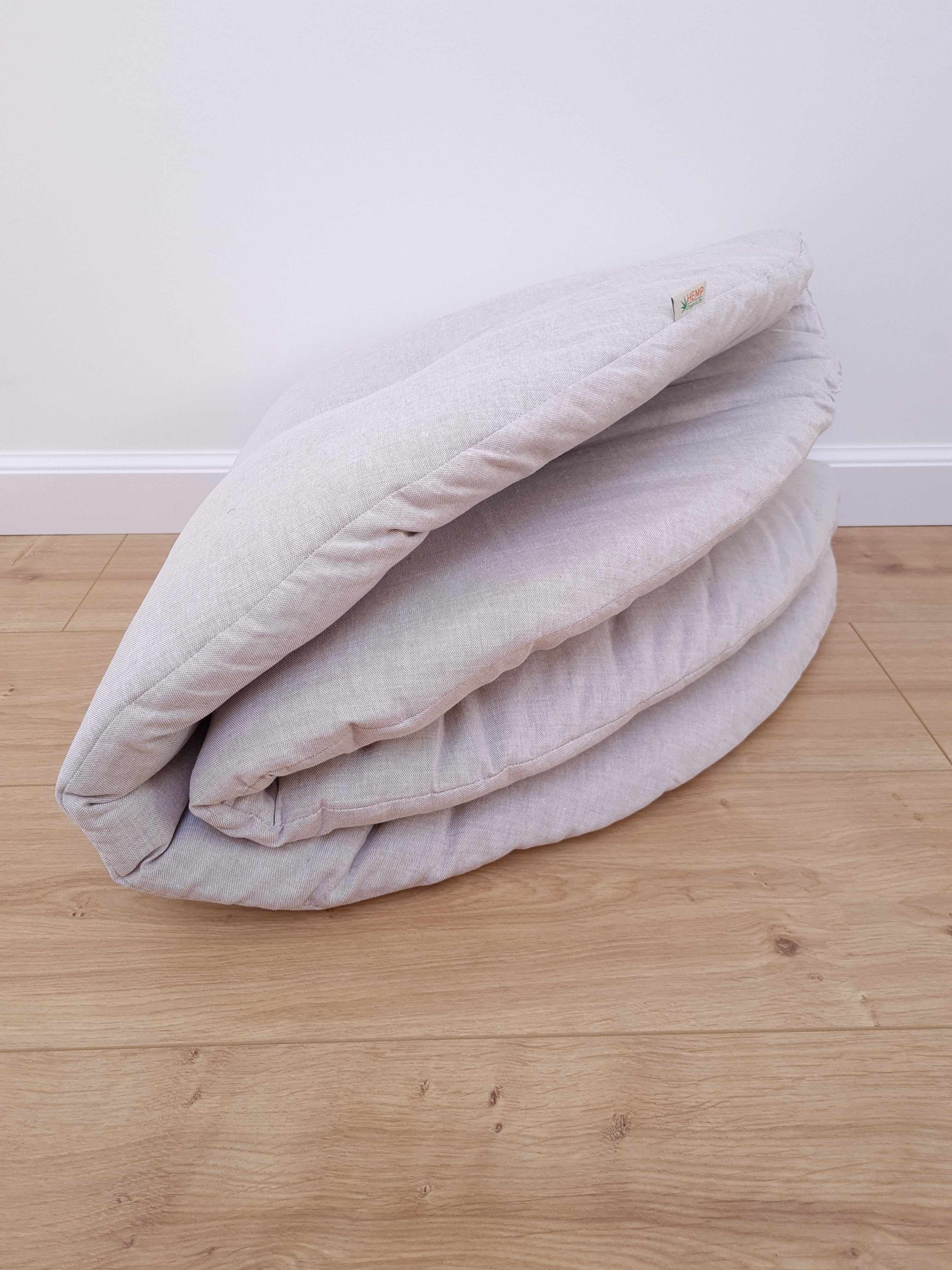 Hemp Linen 1" (2.5 cm) thick Round Play Mat Filled HEMP Fiber in non-dyed linen fabric baby crawling & play Mat Activity Tummy time mat