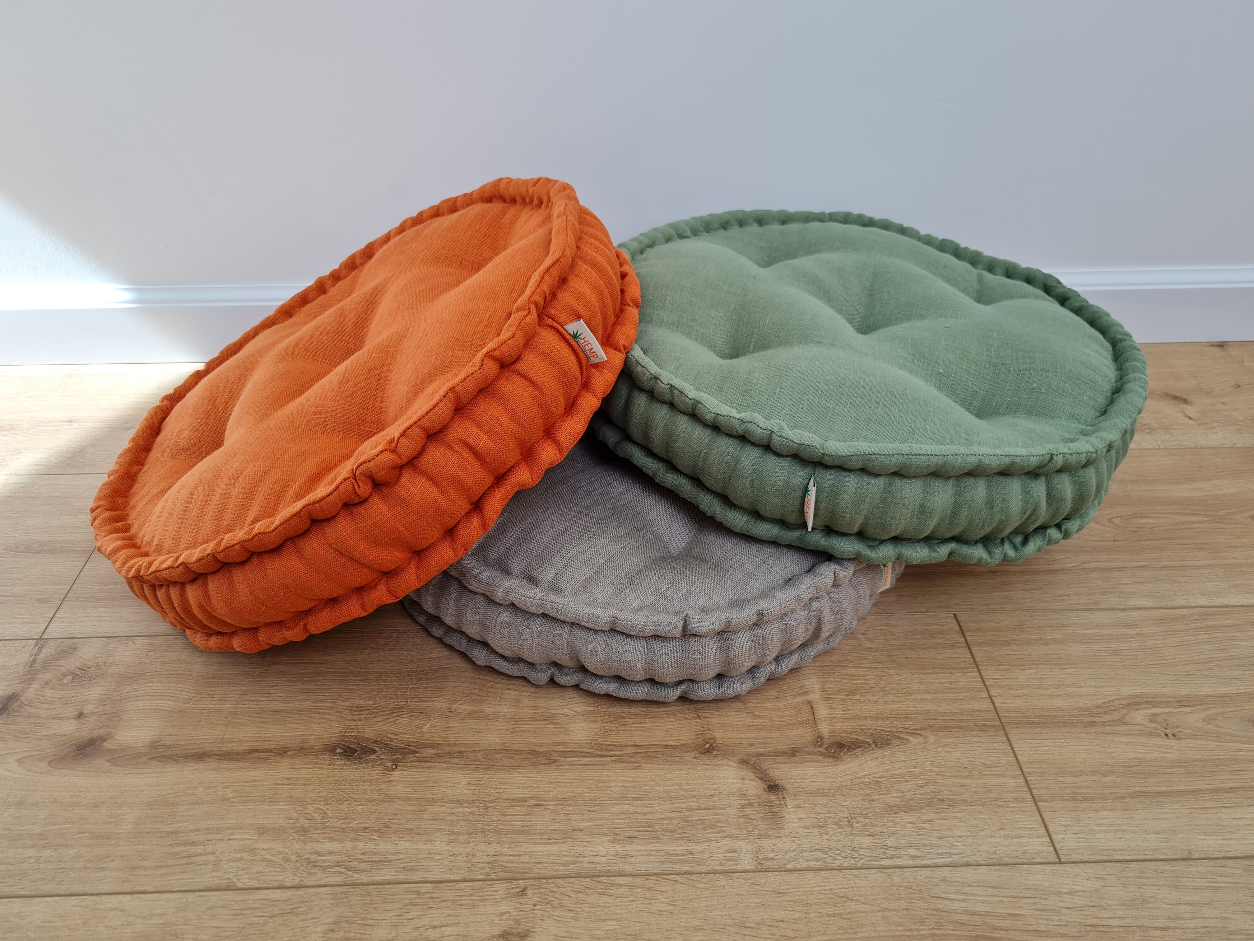 Round Hemp Cushion filled Hemp Fiber in natural Linen fabric organic Floor Chair cushion Meditation pillow custom made size