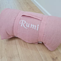 Kindergarten Hemp Linen Sleeping Bag with Pillow School Nap Mat Kids Organic Hemp Fiber Filling in coral pink Linen Fabric hand made