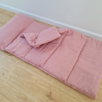 Kindergarten Hemp Linen Sleeping Bag with Pillow School Nap Mat Kids Organic Hemp Fiber Filling in coral pink Linen Fabric hand made