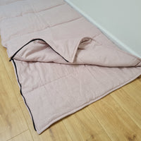 Thick HEMP Sleeping bag in washed ashen pink linen fabric- organic hemp fiber filling + linen fabric - blanket quilt, hand made