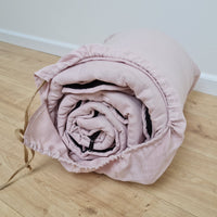 Thick HEMP Sleeping bag in washed ashen pink linen fabric- organic hemp fiber filling + linen fabric - blanket quilt, hand made