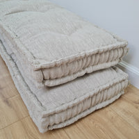 Hemp Custom madeWindow Mudroom Floor bench cushion filled organic hemp fiber in natural non-dyed light gray linen fabric all natural pillow