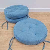 Round Hemp cushion with ties Hemp fiber in blue linen fabric natural organic Floor cushion / Window cushions custom made size