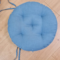 Round Hemp cushion with ties Hemp fiber in blue linen fabric natural organic Floor cushion / Window cushions custom made size