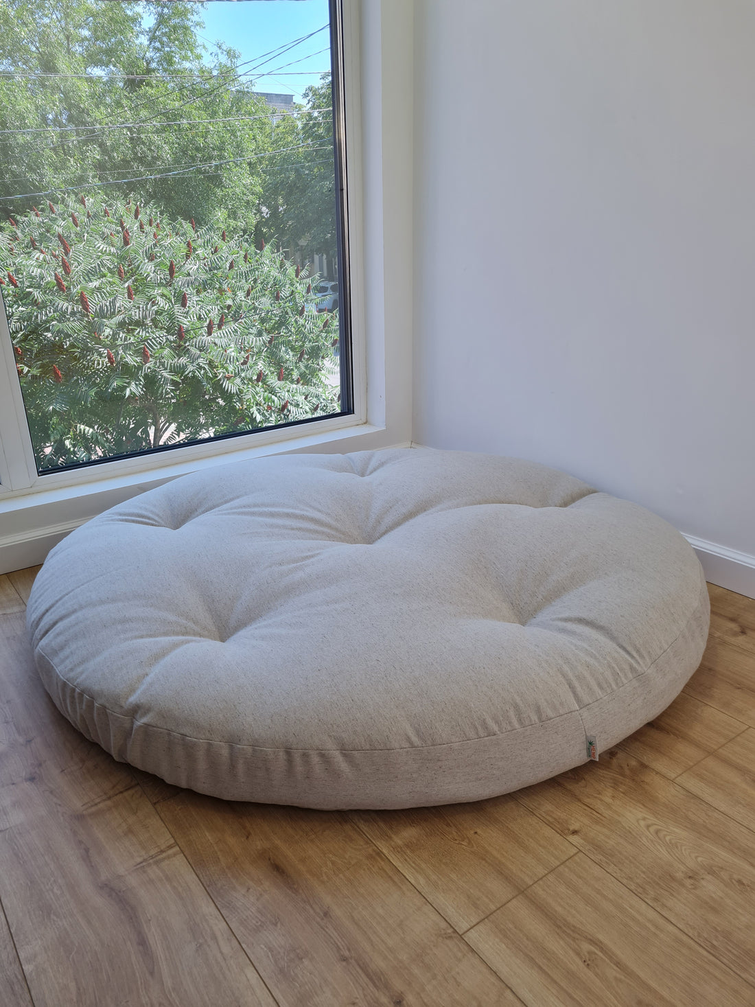 Round Hemp cushion Hemp fiber in non-dyed linen fabric natural organic Floor cushion