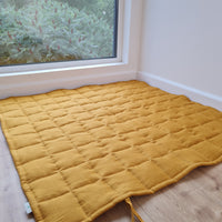 Hemp Linen Play Mat filled HEMP Fiber in Natural Linen fabric Light Yellow Mustard Blanky padded