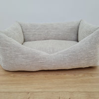 HEMP pet bed in natural non-dyed variegated gray linen fabric filled organic HEMP Fiber - mat carpet - house for cats organic