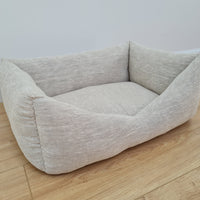 HEMP pet bed in natural non-dyed variegated gray linen fabric filled organic HEMP Fiber - mat carpet - house for cats organic