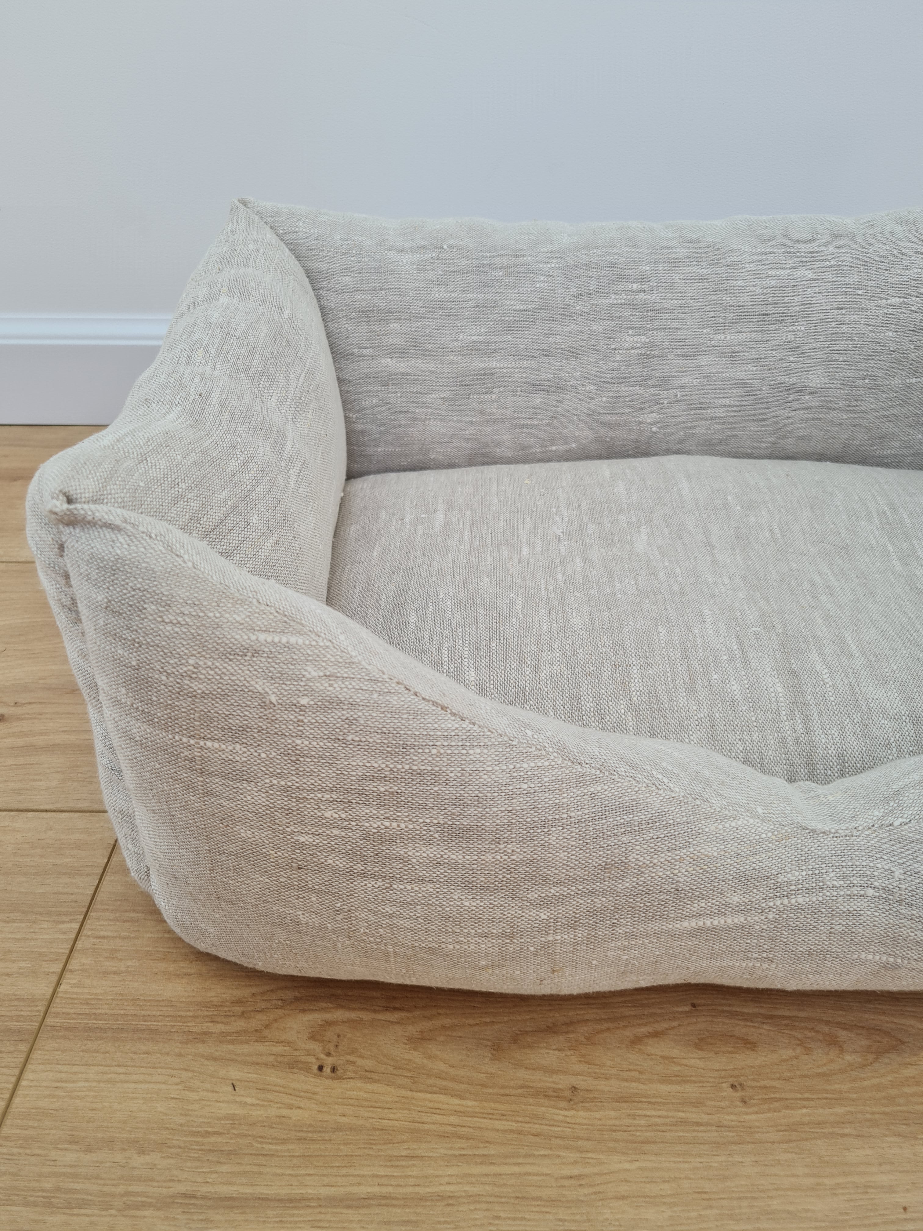 HEMP pet bed in natural non-dyed variegated gray linen fabric filled organic HEMP Fiber - mat carpet - house for cats organic