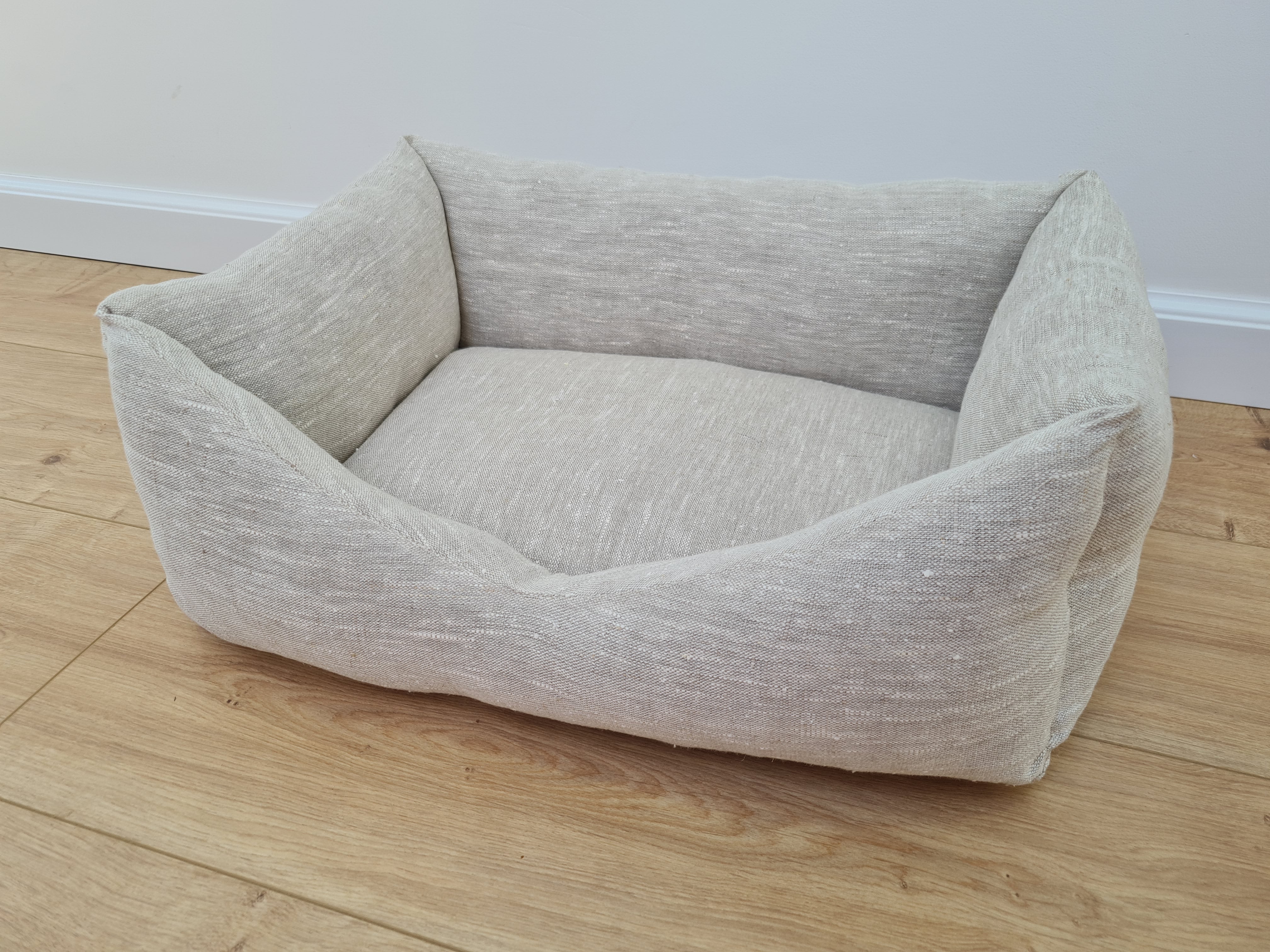 HEMP pet bed in natural non-dyed variegated gray linen fabric filled organic HEMP Fiber - mat carpet - house for cats organic