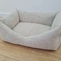 HEMP pet bed in natural non-dyed variegated gray linen fabric filled organic HEMP Fiber - mat carpet - house for cats organic