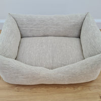 HEMP pet bed in natural non-dyed variegated gray linen fabric filled organic HEMP Fiber - mat carpet - house for cats organic