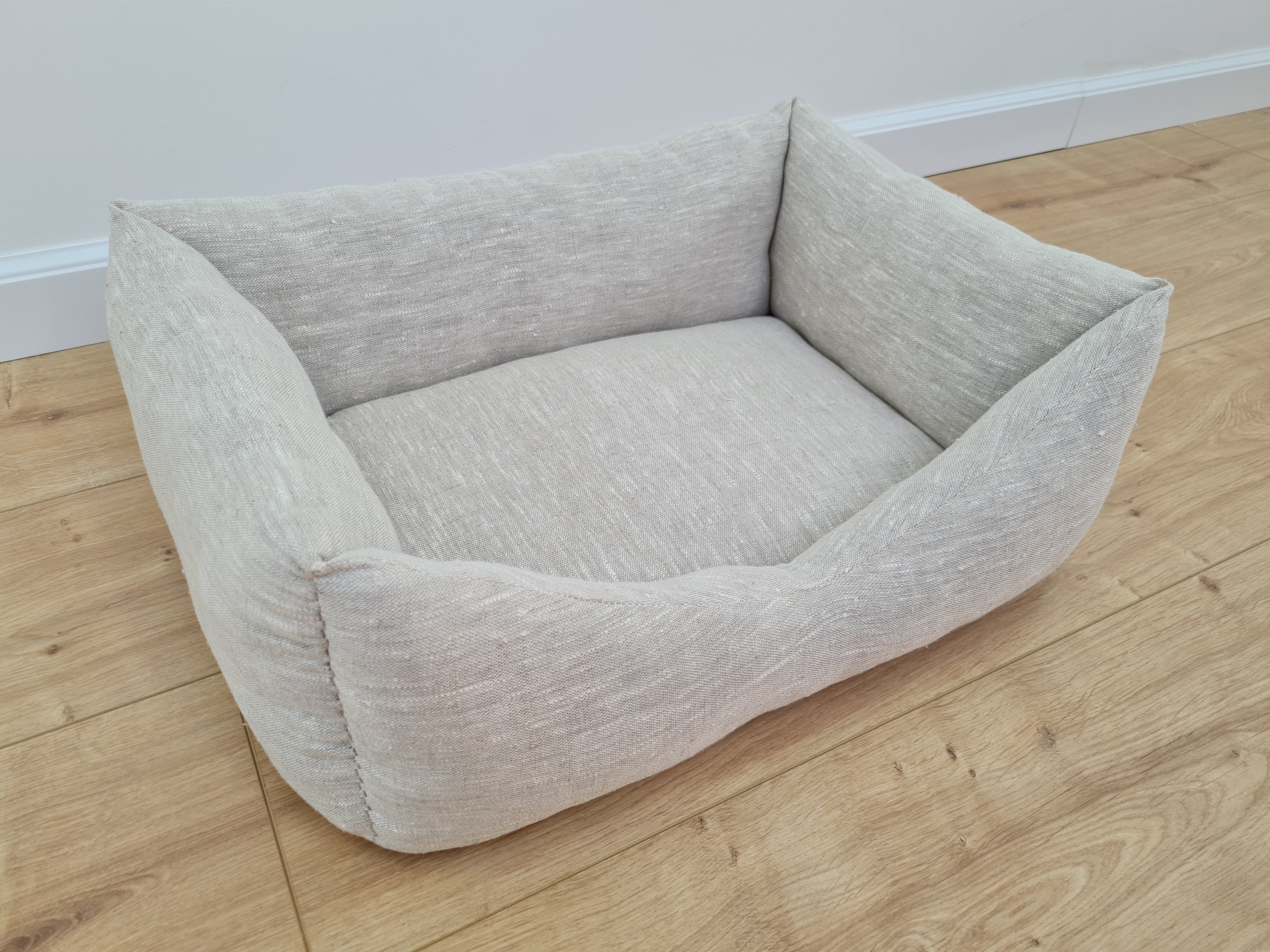 HEMP pet bed in natural non-dyed variegated gray linen fabric filled organic HEMP Fiber - mat carpet - house for cats organic