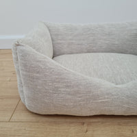 HEMP pet bed in natural non-dyed variegated gray linen fabric filled organic HEMP Fiber - mat carpet - house for cats organic