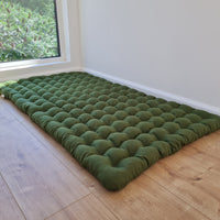 Natural linen floor topper filled organic buckwheat hulls filling yoga mat multi chamber futon in non-dyed Linen fabric
