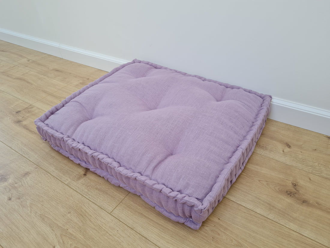 Hemp Custom madeWindow Mudroom Floor bench cushion filled organic hemp fiber in natural lilac linen fabric unique all natural pillow