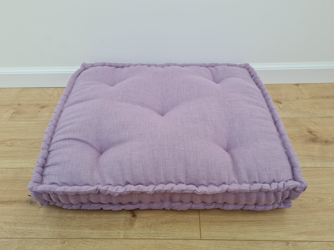 Hemp Custom madeWindow Mudroom Floor bench cushion filled organic hemp fiber in natural lilac linen fabric unique all natural pillow