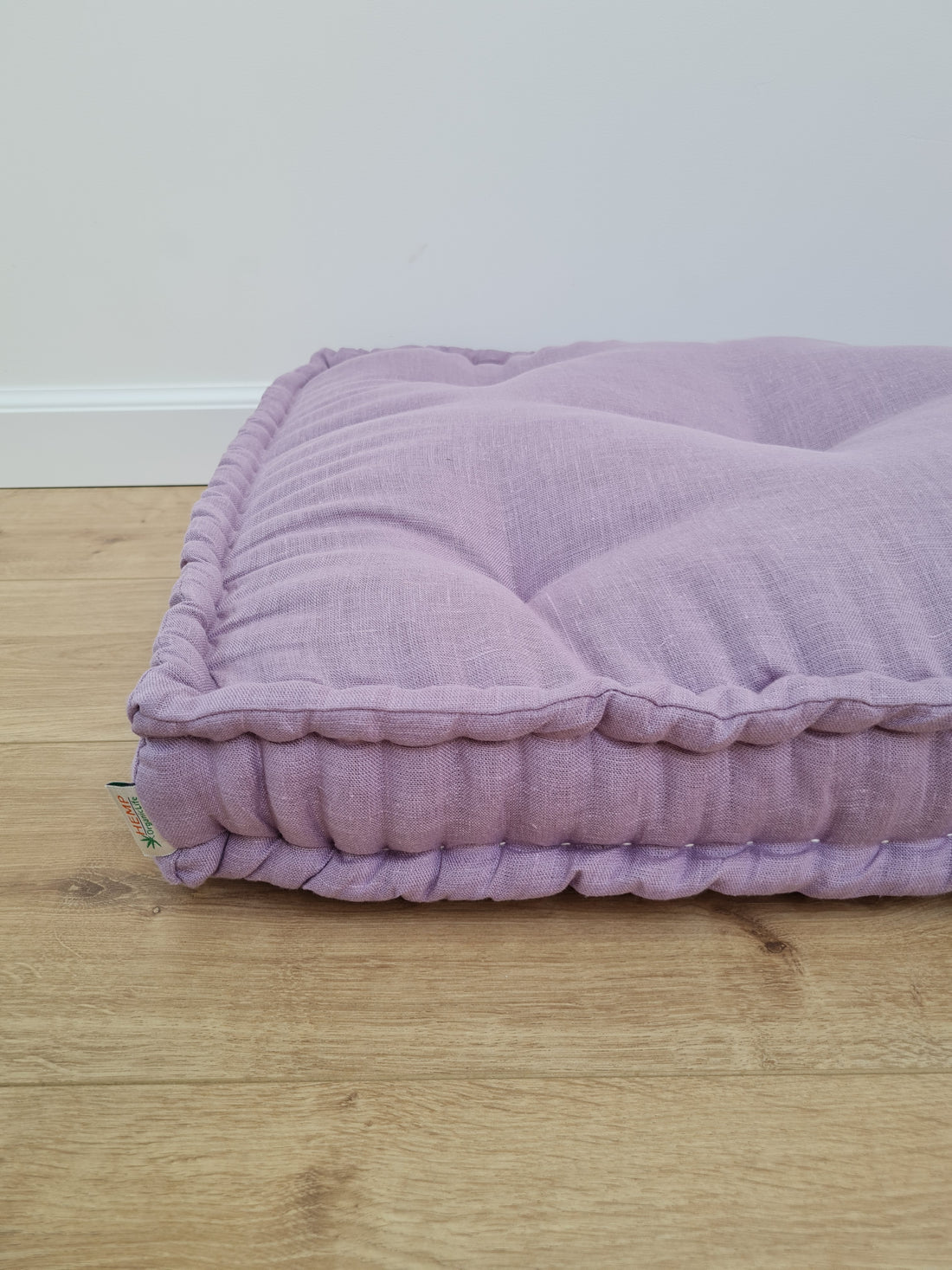 Hemp Custom madeWindow Mudroom Floor bench cushion filled organic hemp fiber in natural lilac linen fabric unique all natural pillow