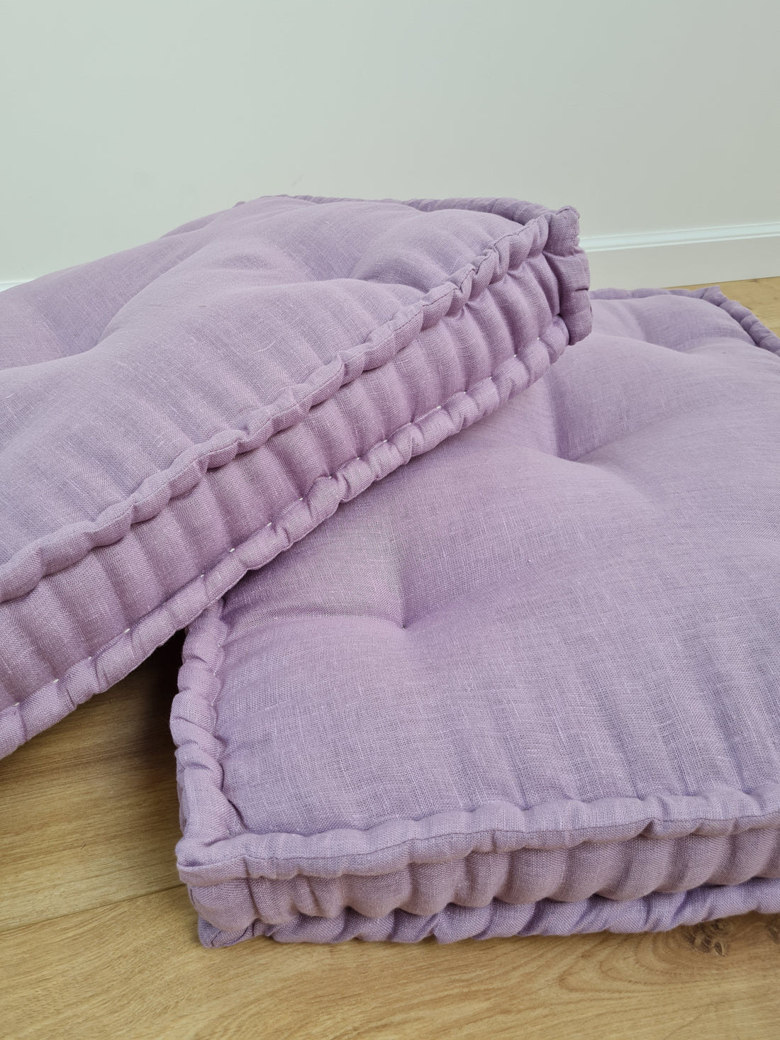 Hemp Custom madeWindow Mudroom Floor bench cushion filled organic hemp fiber in natural lilac linen fabric unique all natural pillow