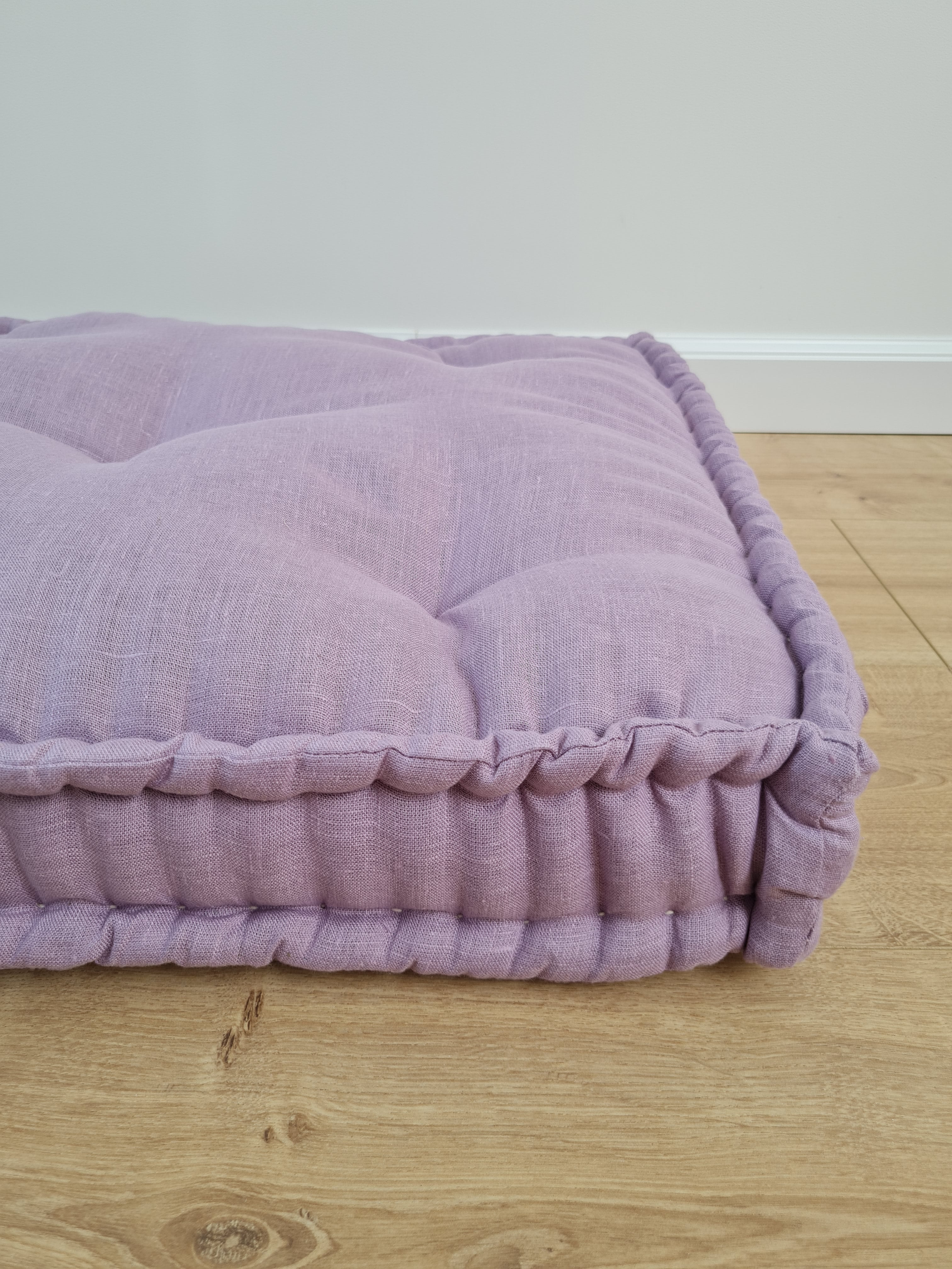 Hemp Custom madeWindow Mudroom Floor bench cushion filled organic hemp fiber in natural lilac linen fabric unique all natural pillow